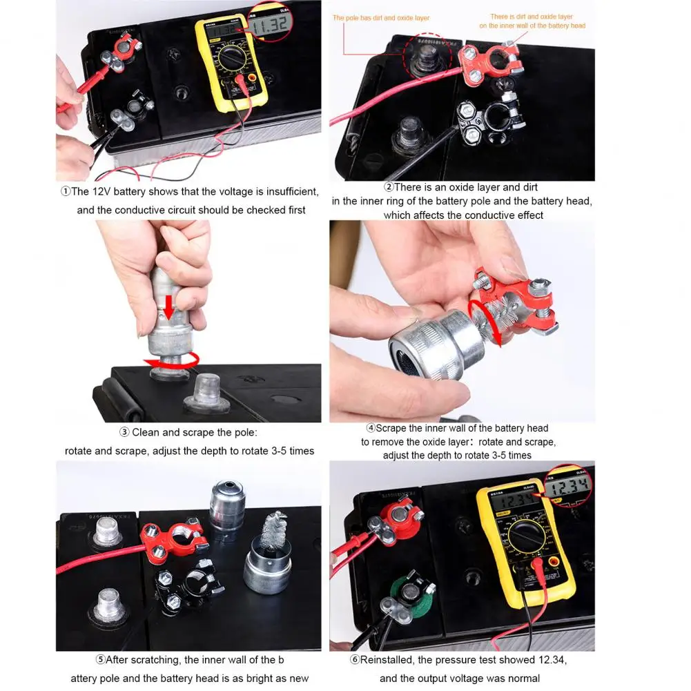 Battery Brush for Cars Battery Terminal Brush Easy-to-use Tool for Cars Boats Trucks Removes Corrosion Extends Battery Life Post