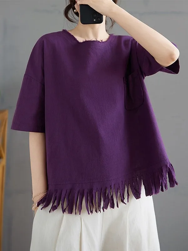 

Летняя повседневная хлопковая льняная футболка 2026 года, свободная, с коротким рукавом, круглым вырезом, больших размеров, модный женский топ, удобная свободная рубашка