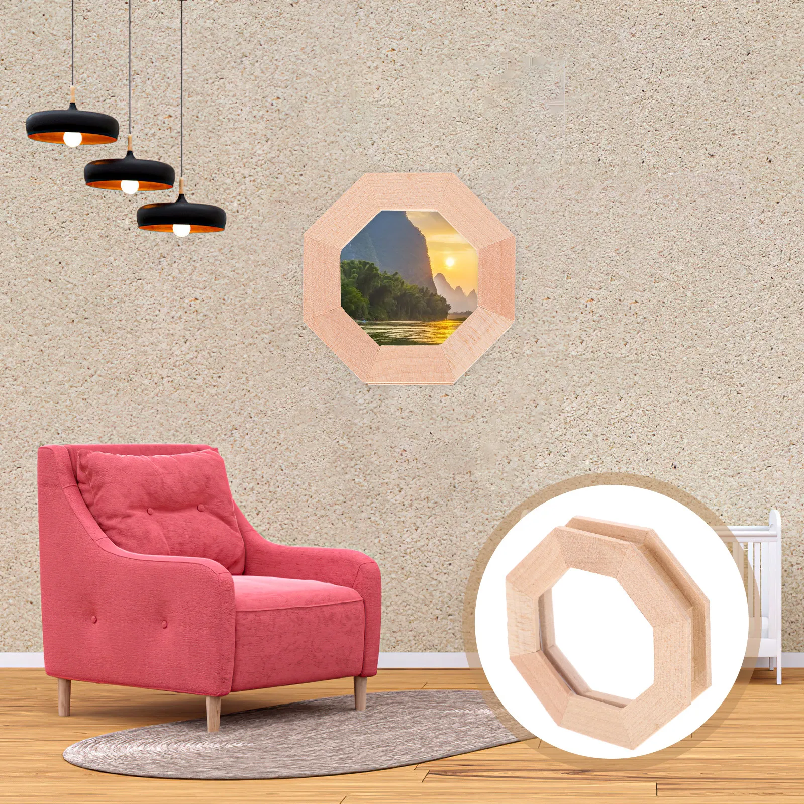 

Mini Octagonal Window Frame Unpainted Solid Wood Dollhouse Furniture Accessory Craft Decor for Realistic Miniature Room Setup