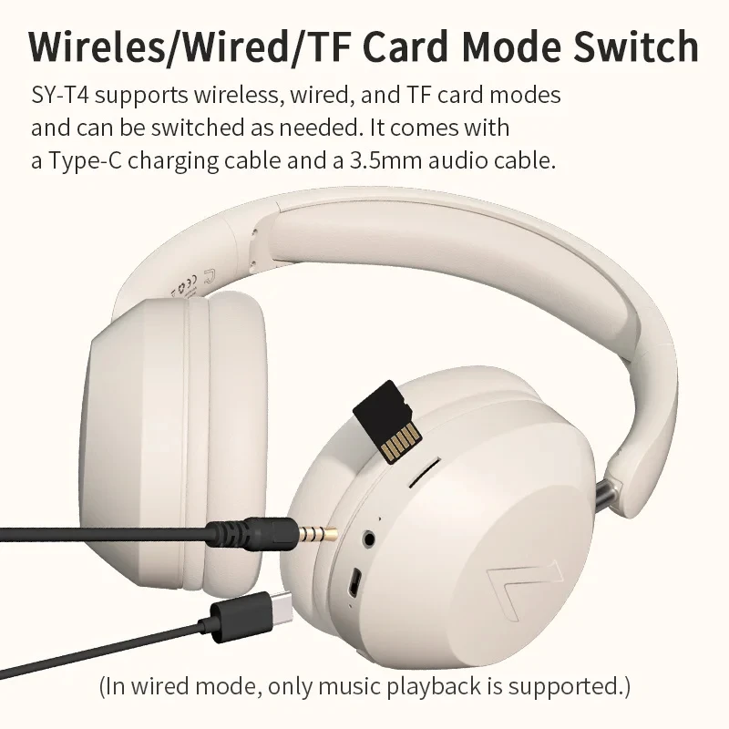 Wireless Bluetooth 5.3 Earphones TF Card Aux 3.5mm Wired Mode Headset Dual Devices Connection Hifi Type-C Charging Headphones