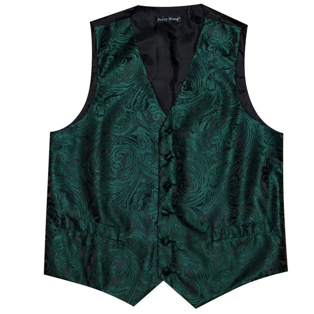 Elegant Vintage Vest for Men Silk Green Blue Male Waistcoat Tie Set Wedding Groom Formal Suit Gilet Sleeveless Barry Wang
