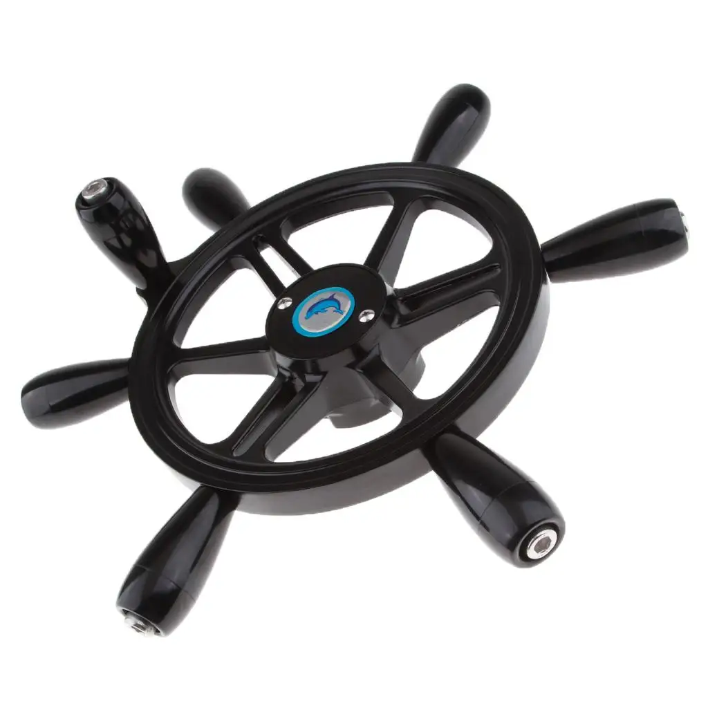 6-Spoke 15 Inch Boat Steering Wheel 3/4 Inch Tapered Shaft with Control Knob for Marine Boats Tranditional Ship (Black)