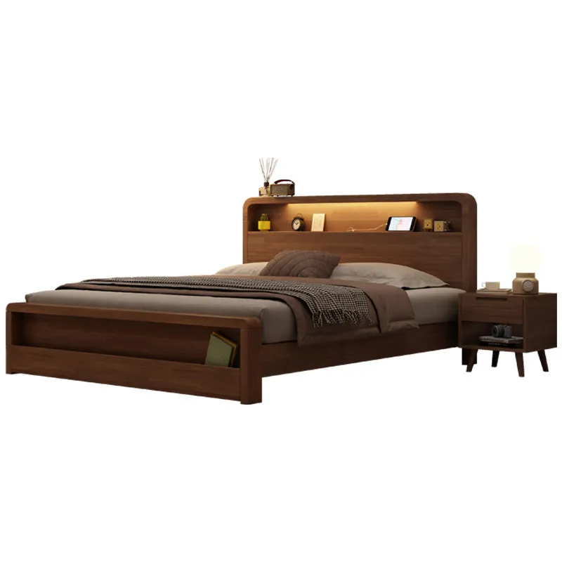 

Solid wood bed simple modern double bed storage space saving bed frame