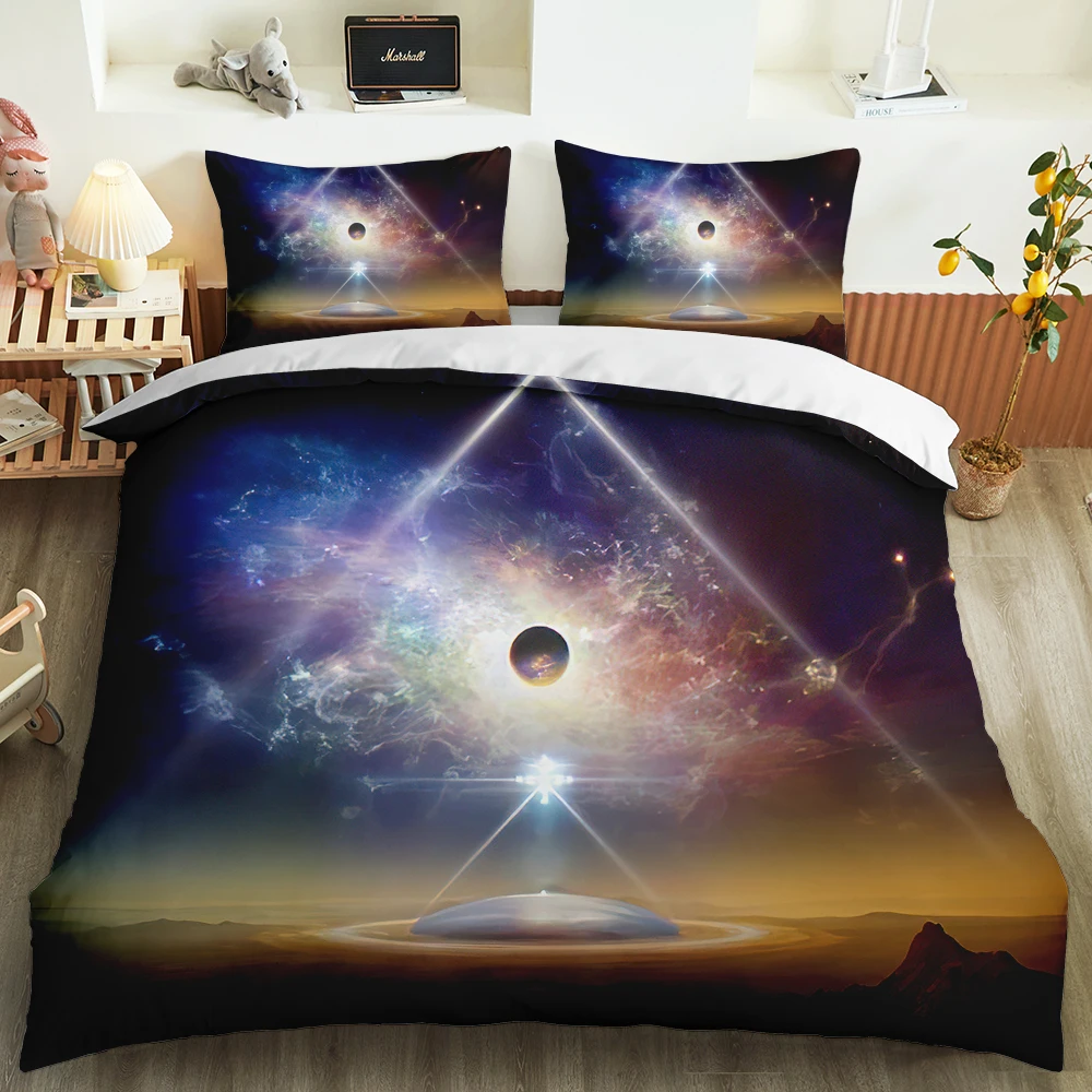 Galaxy Universe King Queen Duvet Cover Planet Outer Space Bedding Set Solar System Comforter Cover Sky Polyester Quilt Cover