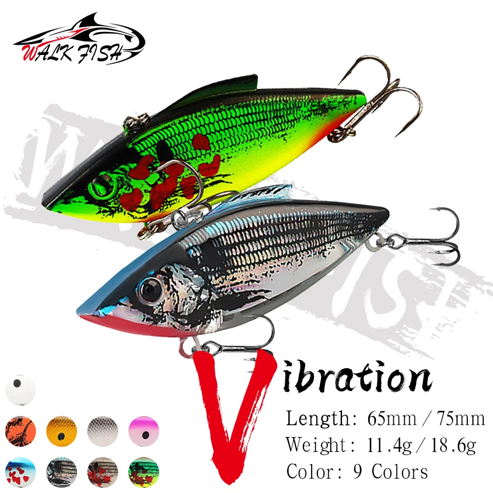 WALK FISH 1 Stück 11,4g/18,6g VIB-Köder aus Kunststoff, Fischförmige Simulation, verstärkter Angelhaken, Vibrations-Shuttle-Fisch, harte Köder