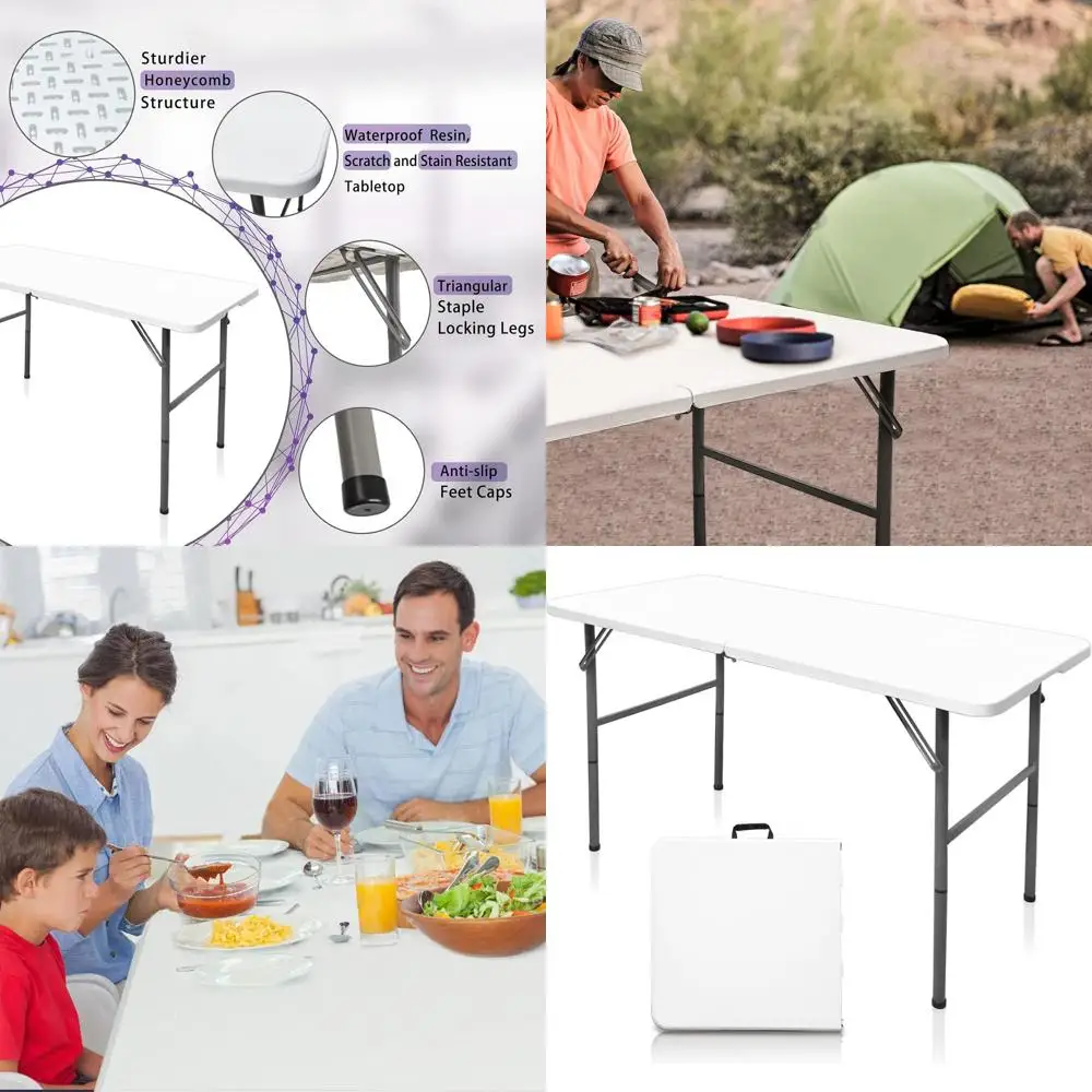 

Portable Heavy-Duty Outdoor Plastic Square Dining Table with Handle, Suitable for Picnic, Party, Camping (4 T)