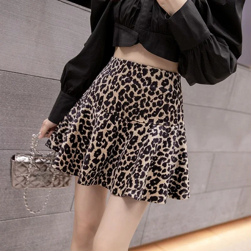 

High Waist Loose Printing Skirts Leopard Fashion Vintage Casual Sexy Temperament Women's Clothing Faldas Mujer Mini Pleated