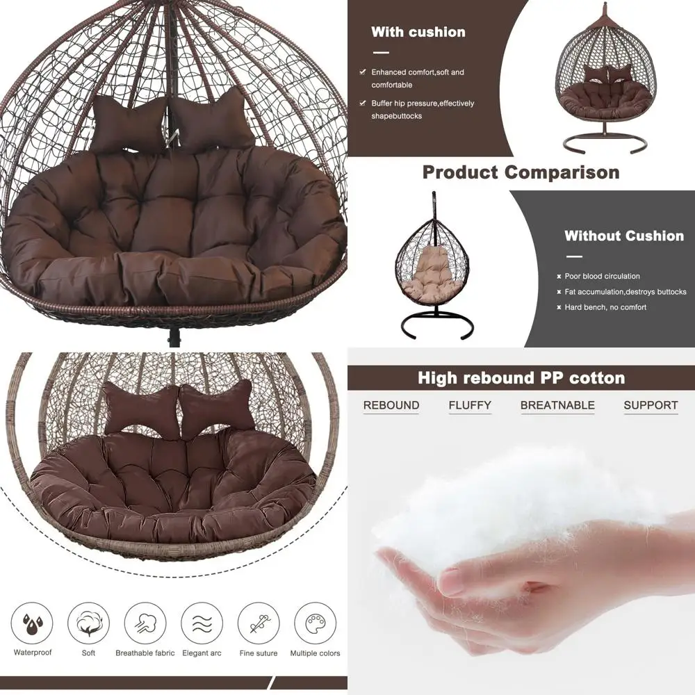 

thick 6.3" waterproof uv-resistant 2-person hammock swing chair cushion, washable