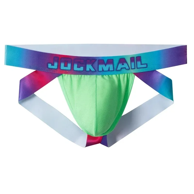Jockmail Men Underwear Gradient Printing Tie Dyeing Butt Lifting Thong Sexy Bikini Mesh Breathable Jockstraps for Man Lingеrie