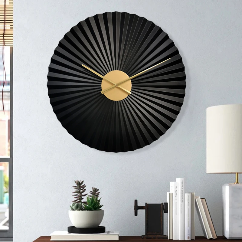 

3D Large Wall Clocks Nordic Living Room Bedroom Office Metal Silent Watch Minimalist Art Retro Fan-Shaped Wall Decor Clock D60cm