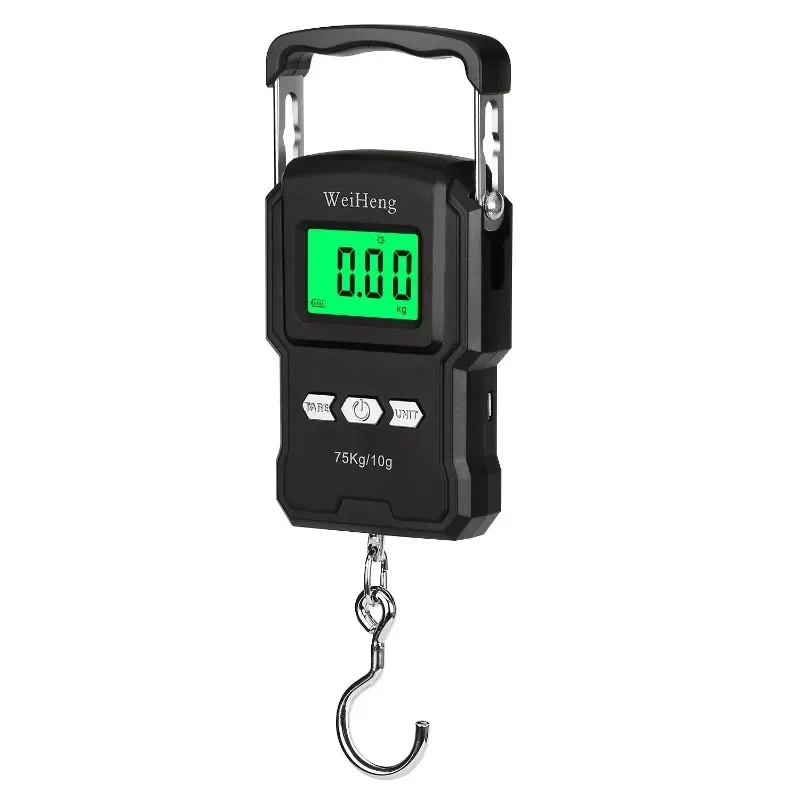 75Kg/10g Electronic Balance Portable Luggage Scale LCD Digital Display Hanging Hook Scale with Measuring Tape for Fishing Travel