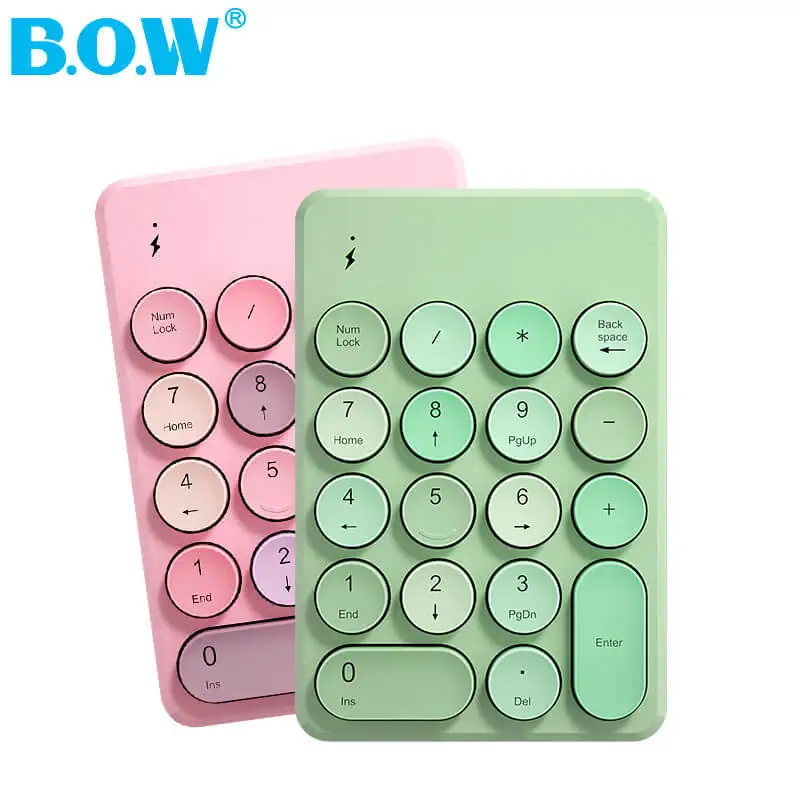 BOW Wireless /Bluetooth Numeric Keypad  Rechargeable External Laptop 18-Keys External Round Keycaps Numpad Keyboard Data Entry