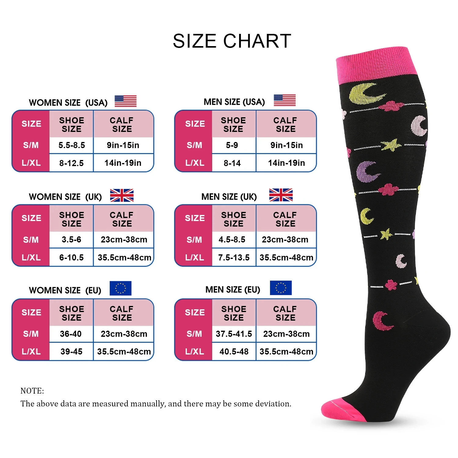 Compression Stockings For Varicose Veins Woman Men Nylon Elastic Cartoon Love Striped Moon Letter Sports Marathon Gym Calf Socks