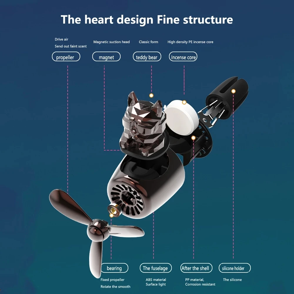 Car Fragrance Auto Air Freshener Cool Bulldog Pilot Rotating Propeller Air Outlet Perfume Flavoring 자동차 공기 청정기 Accessories
