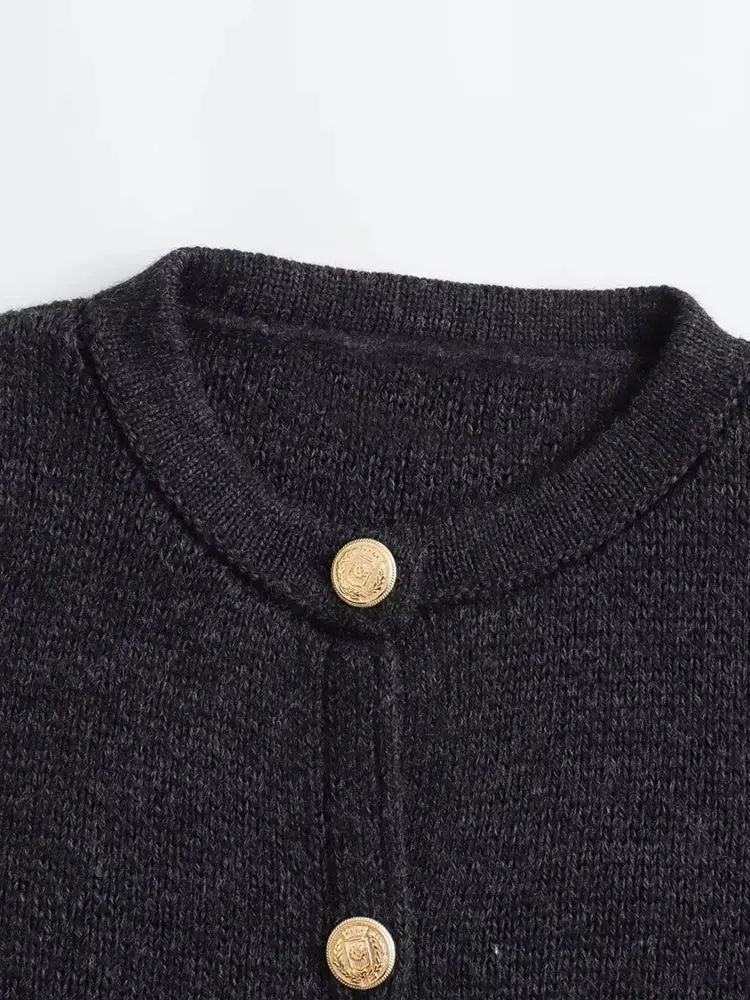 TRAF-Cardigan Slim Fit à Manches sulfpour Femme, Pull à Boutonnage Simple, Poche, Haut à la Mode, Automne 2024