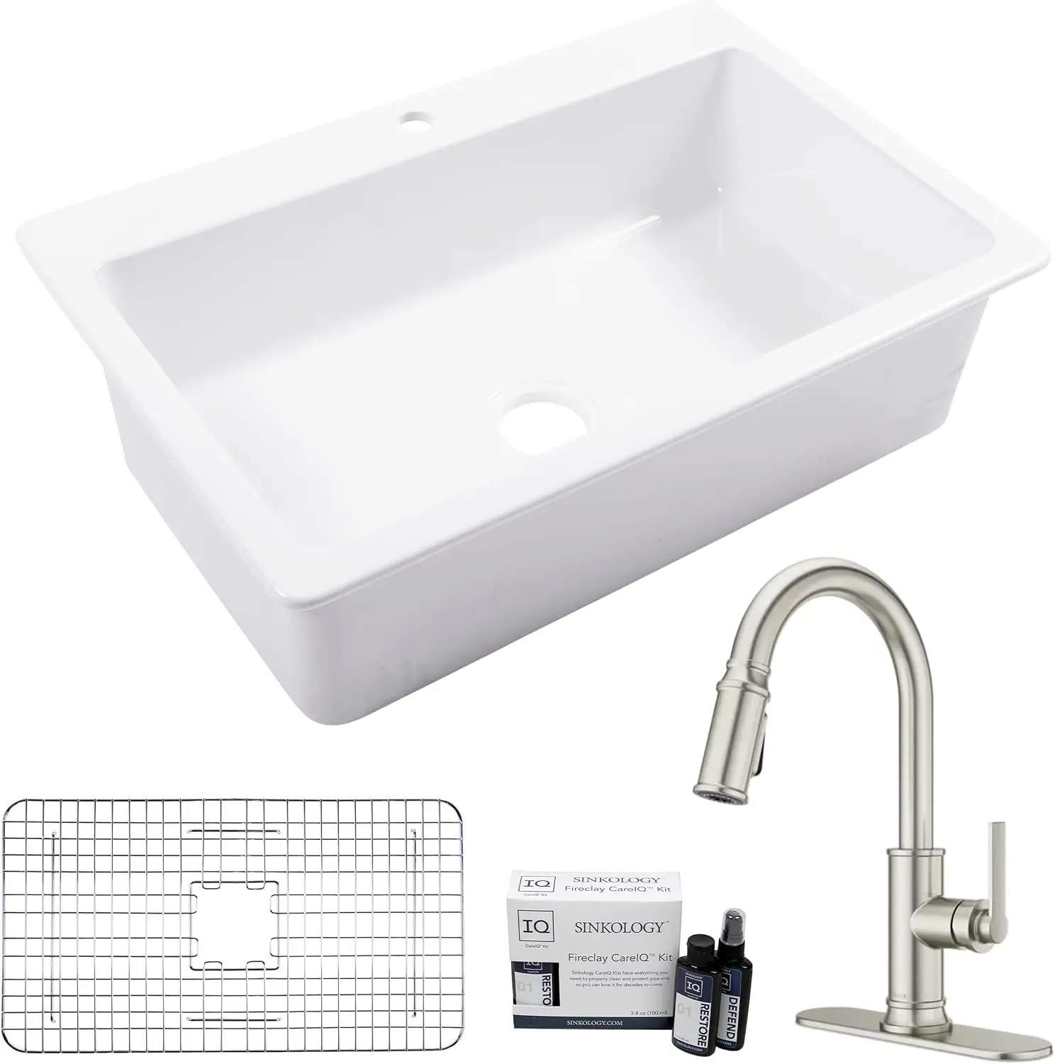 Jackson 33 in Fireclay Drop-In Kitchen Sink, Colfax Faucet