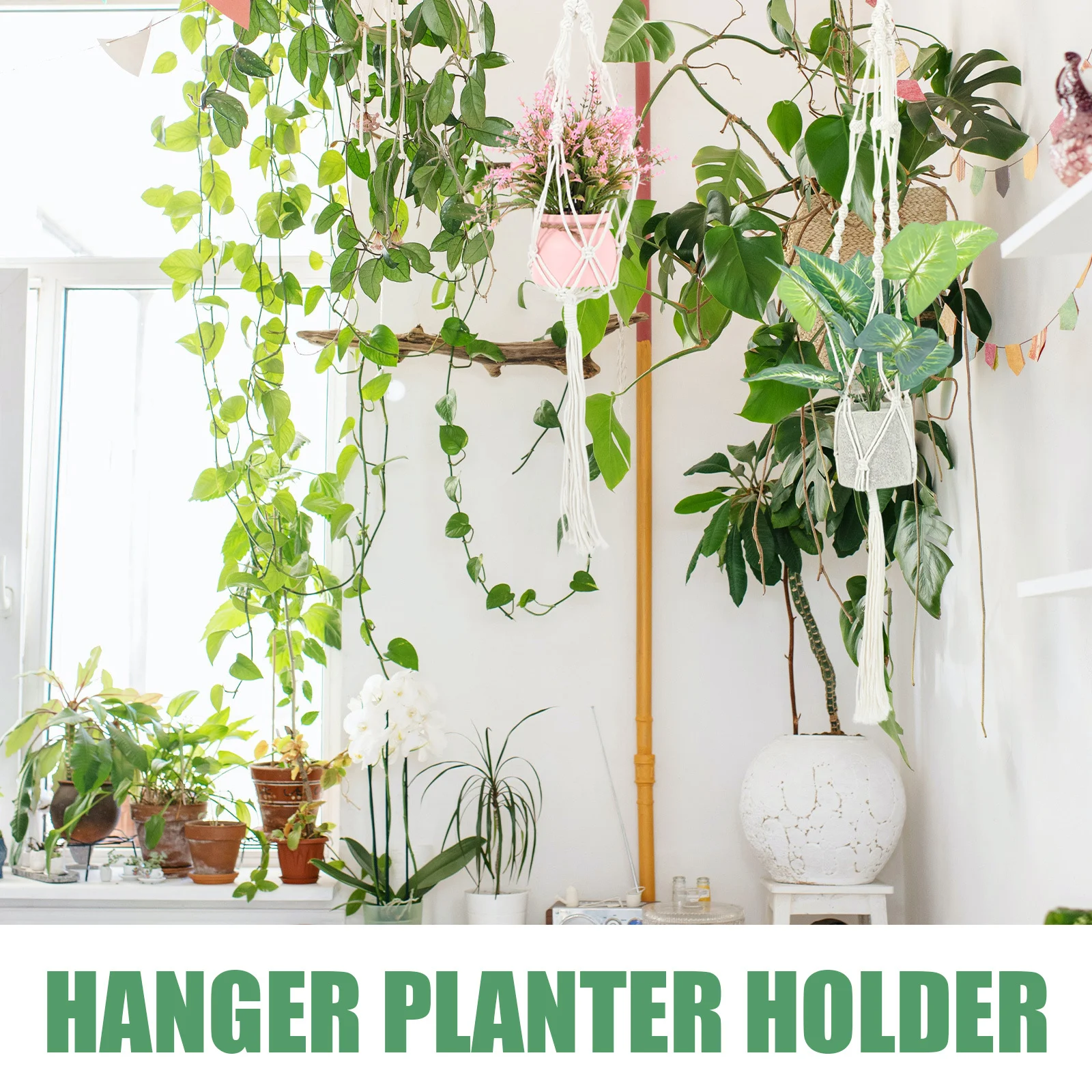 

2Pcs Macrame Hanging Plant Holder Cotton Woven Flower Pot Hanger Indoor Outdoor Balcony Rustic Plant Decor Planter Hanger