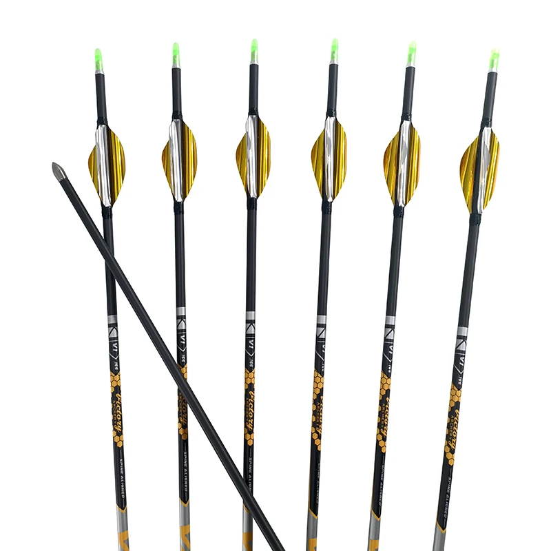 

6/12pcs Spine 350-900 Crossbow Arrow Carbon Arrows Shaft with 1.8inch Spin Vanes Spiral Feather For Outdoor Shooting Hunting