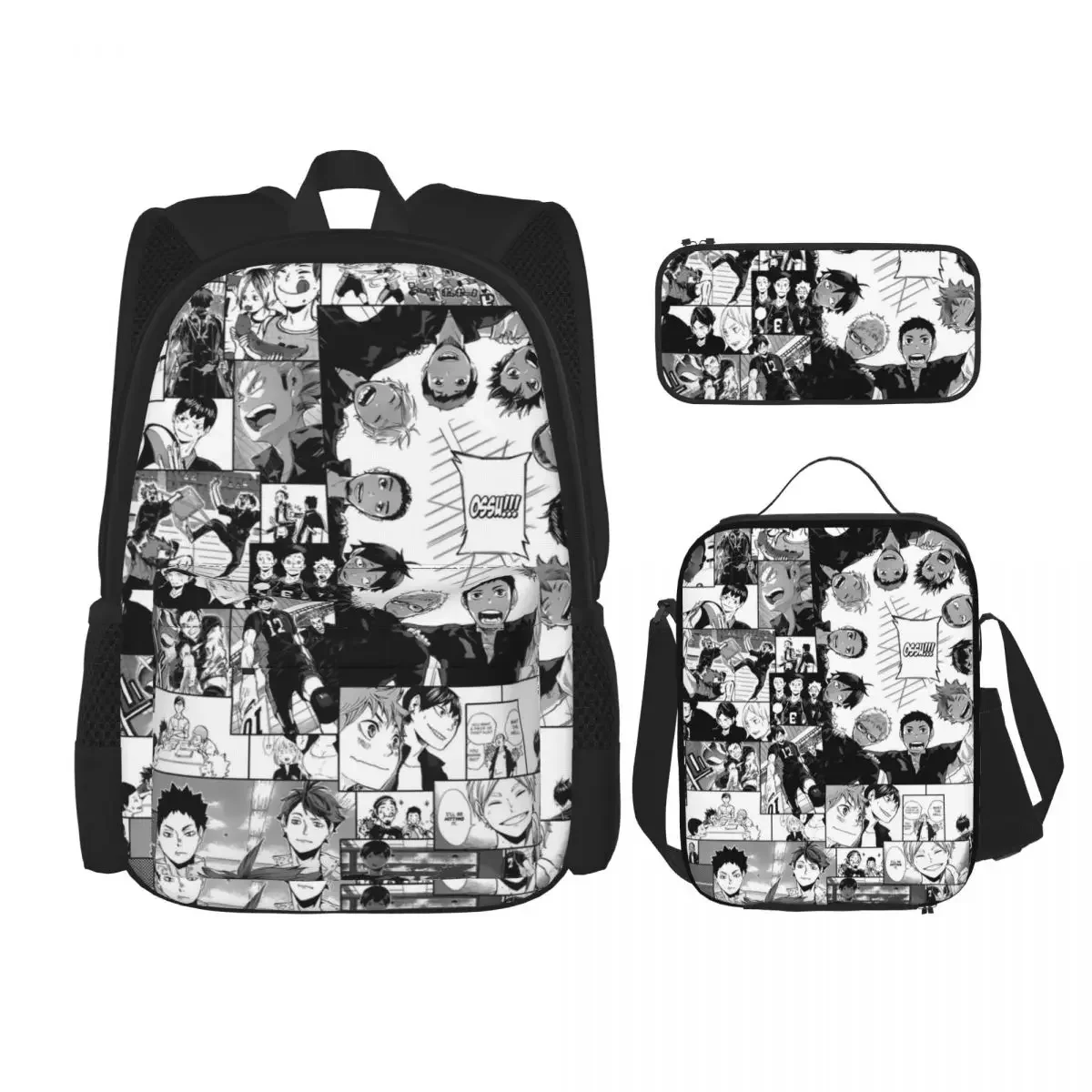 

Haikyuu!! Karasuno Collage Backpacks Boys Girls Bookbag Students School Bags Kids Rucksack Lunch Bag Pen Bag Three-Piece Set