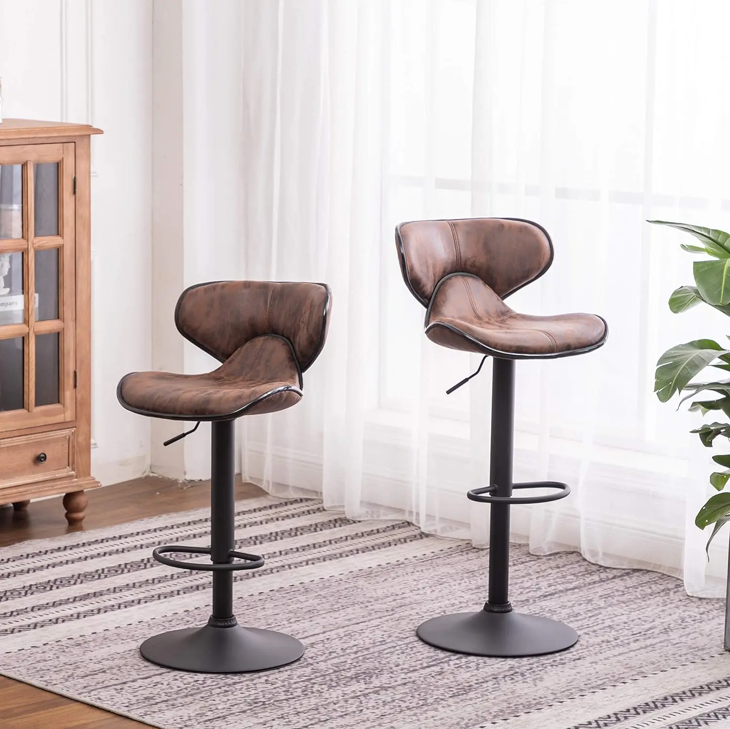 

Weathered Brown Upholstery Airlift Adjustable Swivel Barstool with Chrome Base, Set of 2