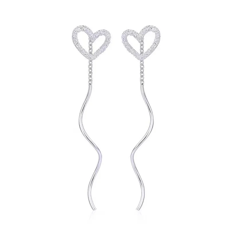 Stainless Steel Trend Long Wire Tassel Thread Chain Climb Star Heart Beads Pendants Drop Earrings Women\'s Wavy Ear Line Jewelry