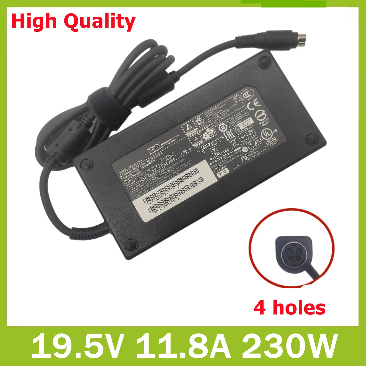 

Original A12-230P1A 19.5V 11.8A 230W 4 Holes ADP-230EB T Power Supply AC Adapter For MSI GT62VR 7RE Clevo P750DM Laptop Charger