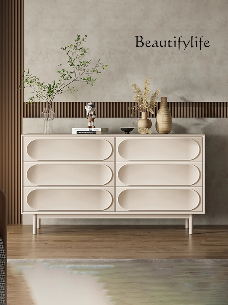 Nordic Light Luxury Solid Wood Chest of Drawers Bedroom Simple Cream Style Living Room White Storage Cabinet