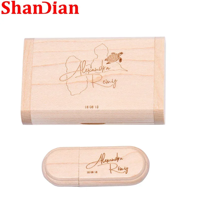 صندوق خشبي شندي ومحرك أقلام بشعار مخصص مجاني ، محرك فلاش USB ، عصا ذاكرة بسعة حقيقية ، هدية إبداعية ، 64 جيجابايت ، 32 جيجابايت ، 16 جيجابايت ، GB