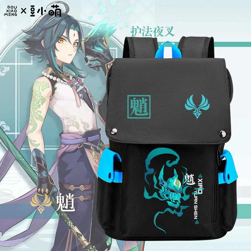 Game Xiao Backpack Genshin Impact Cosplay Bookbag for School Boys Girls Hu Tao Gift Bag with USB Charging Port Travel Rucksack