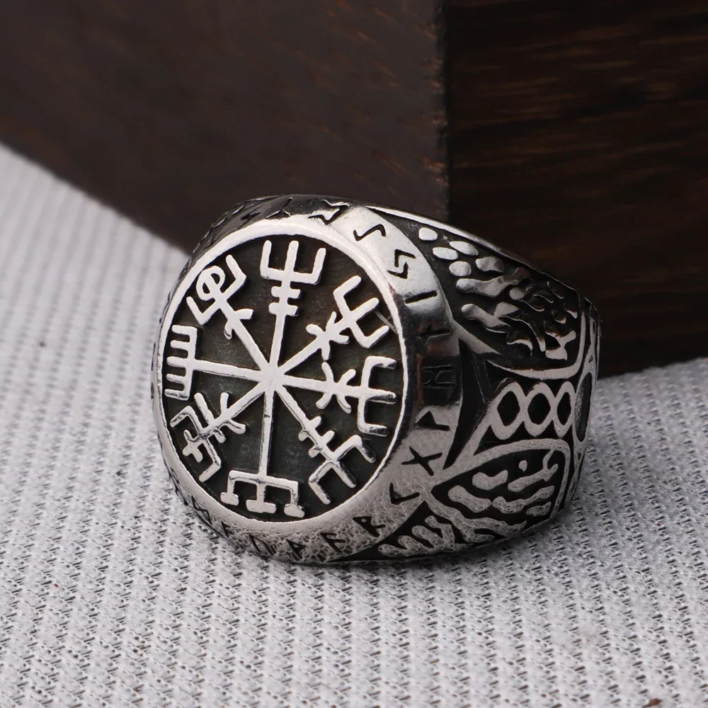 

Nordic Viking Vegvisir Compass Rings for Man Stainless Steel Vintage Irish Celtic Knot Ring Biker Amulet Jewelry Wholesale