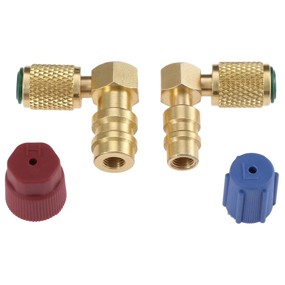 2025+R12 to R134 a High/Low AC Fitting Port Retrofit Conversion Adapter, Quick Coupler Valve A/C 90 degree Fitting