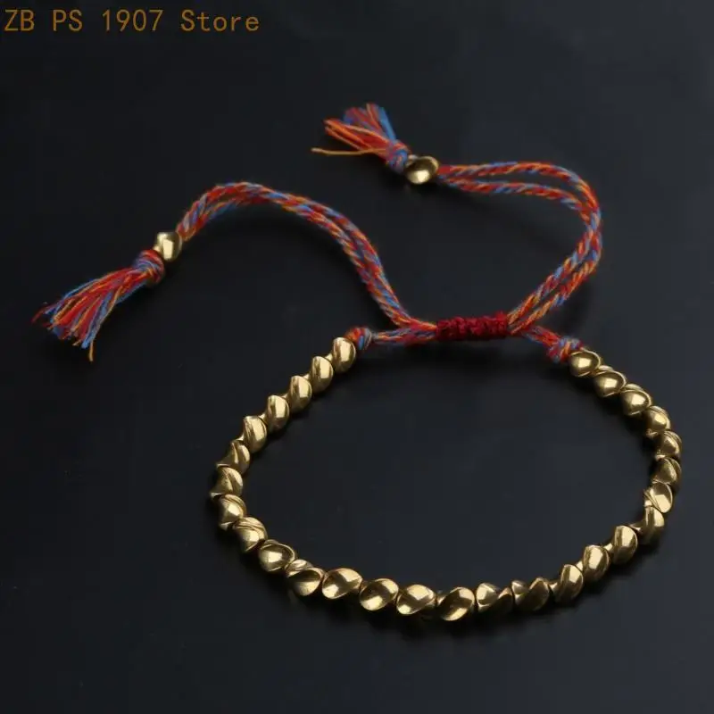 Buddhist Braided Cotton Luck Rope Bracelet Tibetan Copper Bead Bracelet Braided Rope Bracelet Gift for Families Members 55KA
