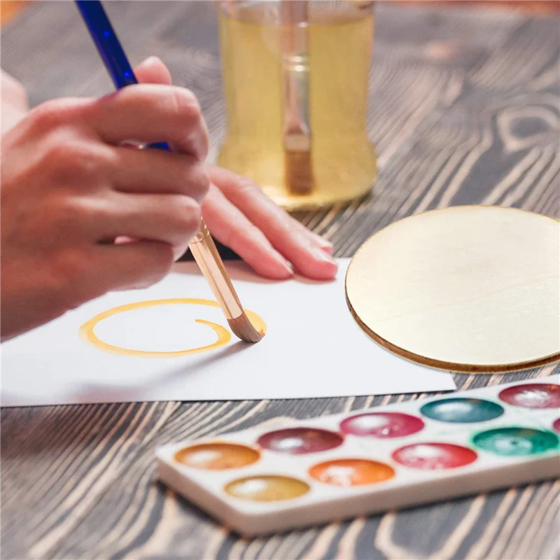 AA19 2X 5 Inch Unfinished Wood Circle Round Wood Pieces Blank Round Ornaments Wooden Cutouts For DIY Craft Project,Decoration