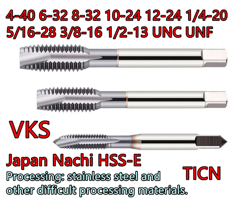 VKS HSS-E TICN أبيكس الحنفية 4-40 6-32 8-32 10-24 10-32 12-24 12-28 1/4-20 1/4-28 5/16-18 5/16-24 3/8-16 3/8-24 1/2-13 1/2-20 UNC مؤسسة الأمم المتحدة