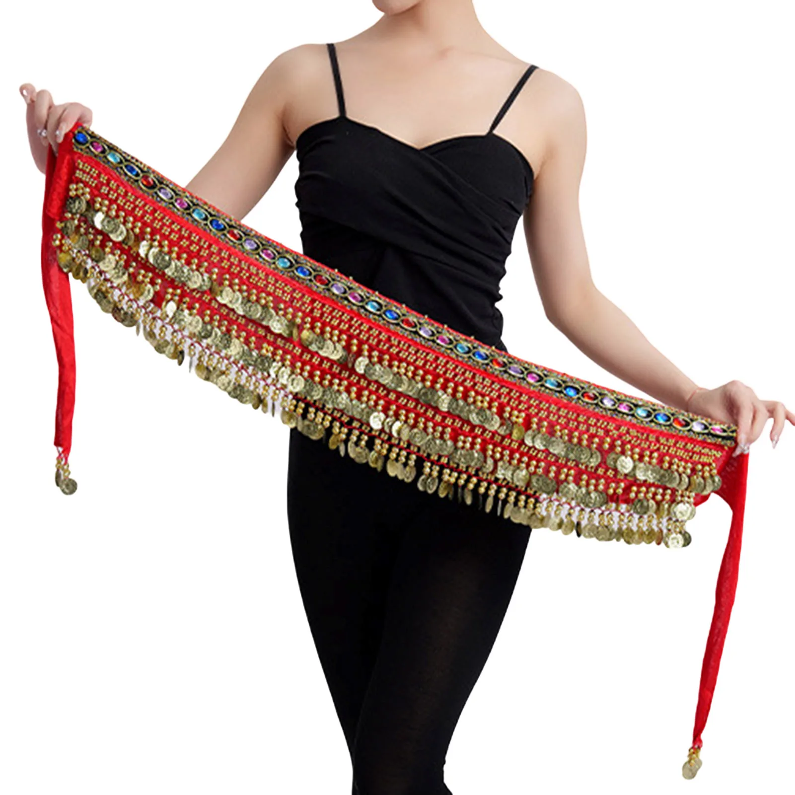 Hip Scarf Dance Performance Golden Sequins Coin Skirt Wrap Suitable for Women Girls