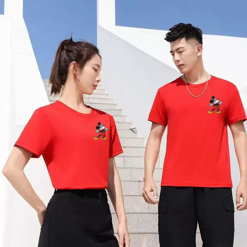 

2025 New Hot Selling Summer Disney Cute Mickey Cotton Embroidered Men's T-shirt Women's Polo Shirt Couple Casual Wear