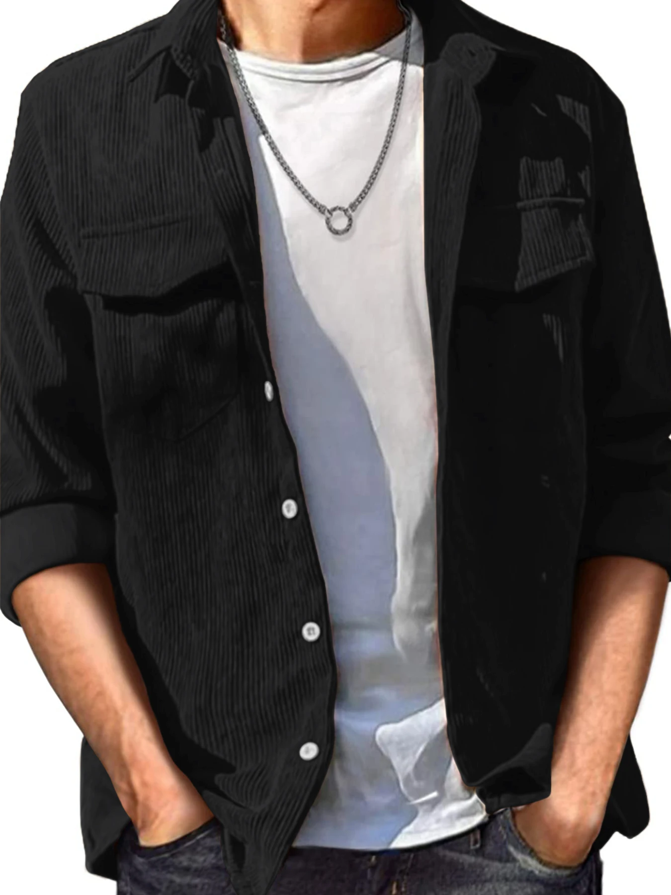 

Мужская приталенная вельветовая повседневная куртка с множеством карманов, легкая, однотонная, с отложным воротником, с длинными рукавами, комфортная, для повседневной носки, уличный стиль