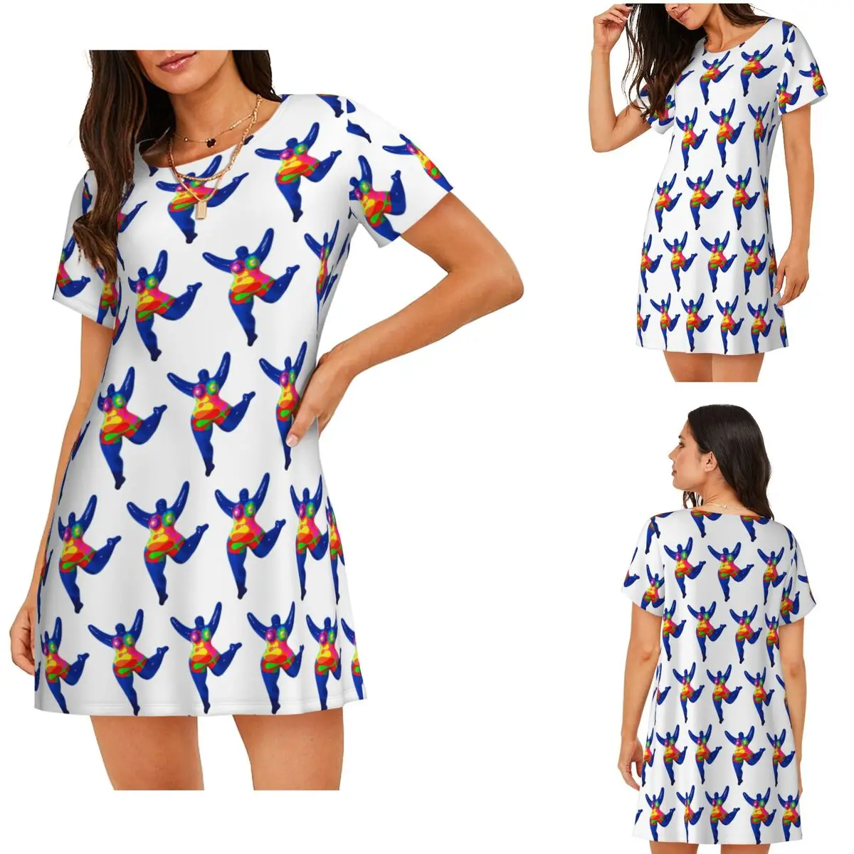 Blue Nana Biriney Tribute To Niki De Saint Short Sleeves Nightdress For Sleeping Women Short Sleeve Nightgowns Pajama Dress