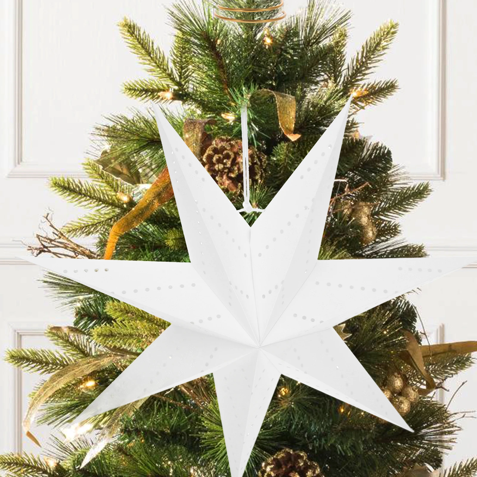 

2Pcs 3D Paper Star Lantern Hanging Lamp Shade for Xmas Decoration Pendant Light Fixture Home Party Room Decor Paper Star Lantern