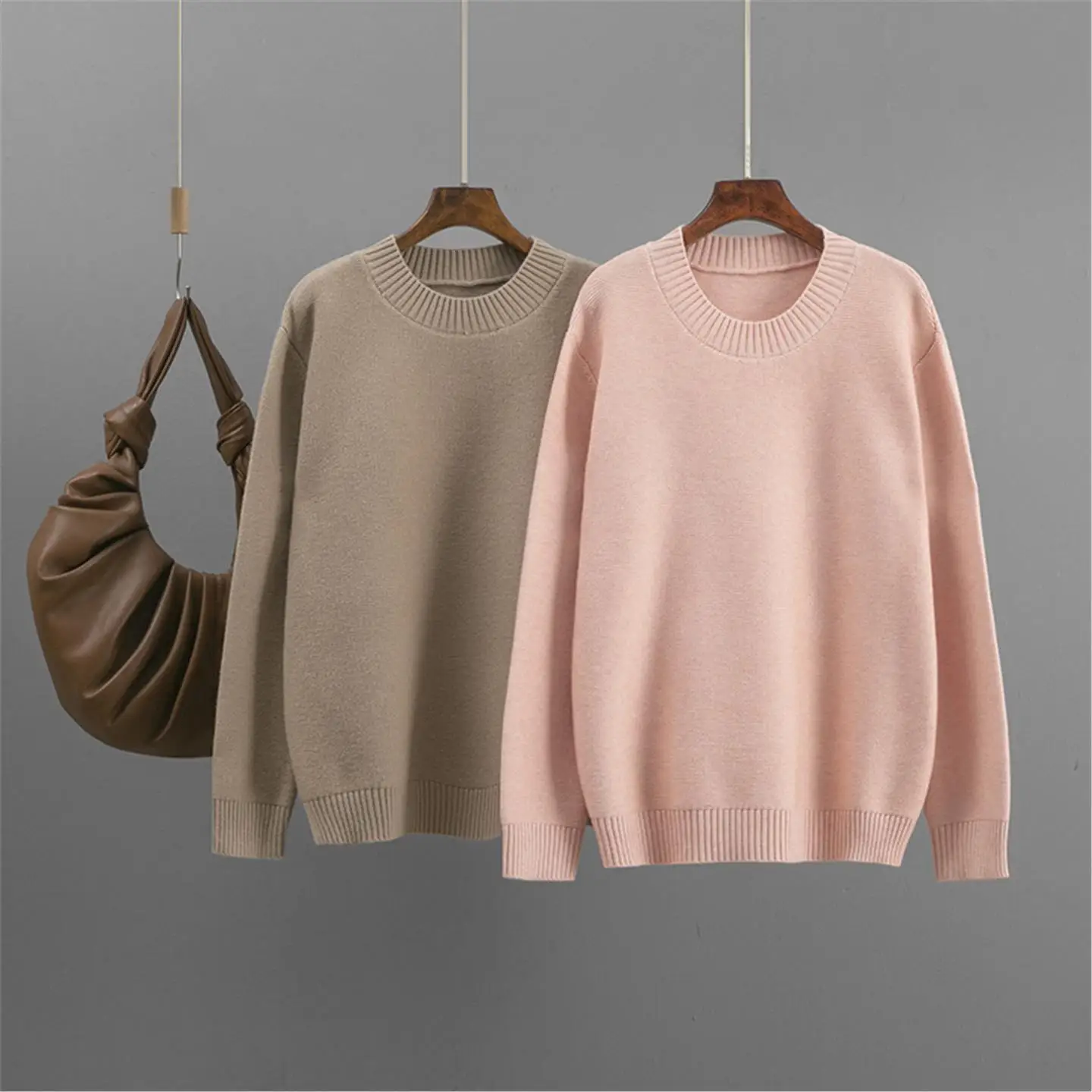 بلوزة فضفاضة محبوكة مستديرة للنساء للخريف والشتاء متعددة الاستخدامات ومريحة وقابلة للتنفس ومتوسطة الوزن وطويلة Sve #1