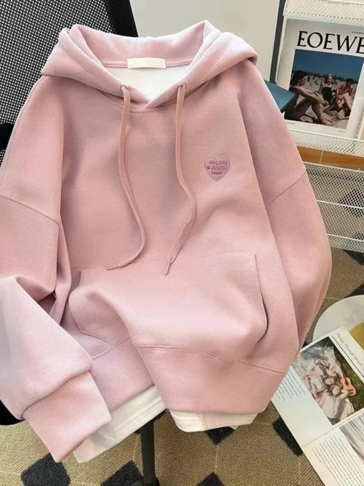 

plus Size Women's Pink Hoodie Sweatirt Thiened Fce Loose Fit Lazy Sle Top Faionable Autumn Wear Comfortable Street...