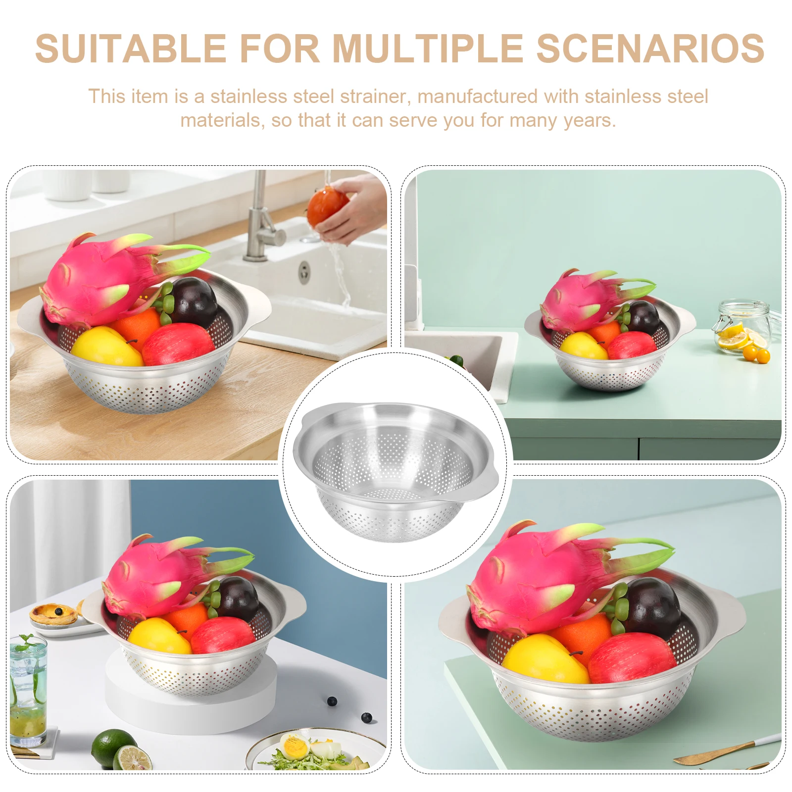 

Thickened Multi-purpose Pot Large Noodle Colander Stainless Steel Strainer Basket Kitchen Pasta Drainer Rice Washing Bowl Sieves