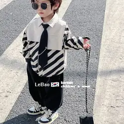 Fashion Children's Long sleeve Spring Autumn Stripe Shirt+Loose Pants 2Pcs Gentleman New Boys Baby Korean Style clothes Suits