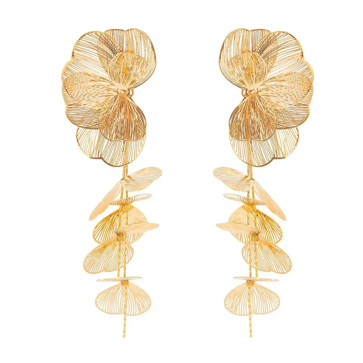 

Ginkgo Leaf Tassel Pendant Earrings Vintage Metal Pierced Ear Jewelry for Women Elegant Accessory New Year's Gift