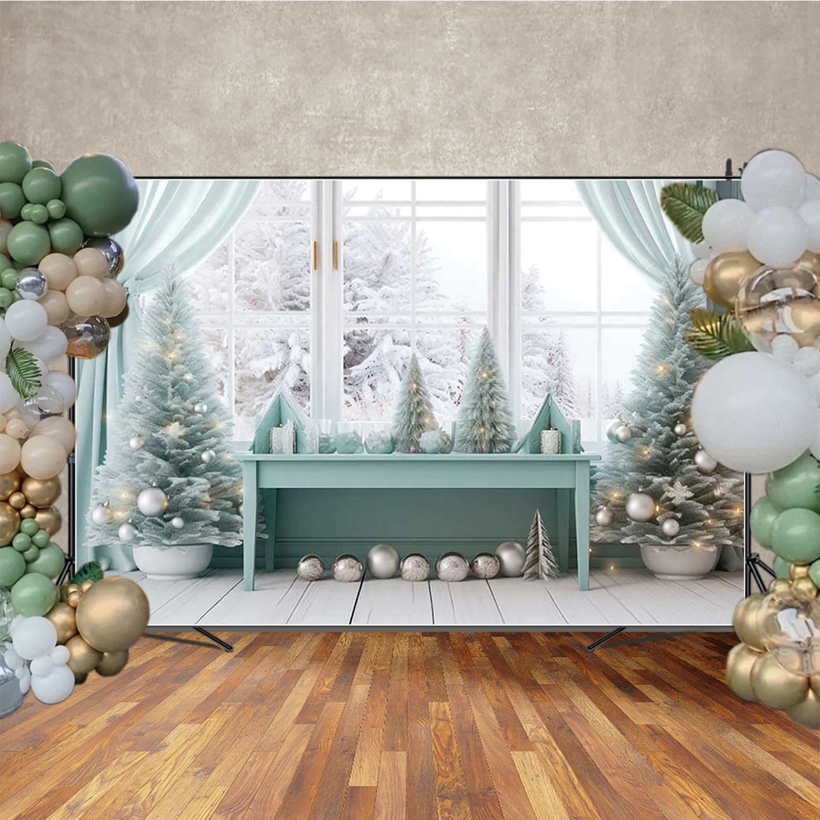 MOON.QG – arrière-plan de noël, arbres de noël, cheminée, rideaux rouges, arrière-plan pour photographies, accessoires de tournage de Festival, décor de fête