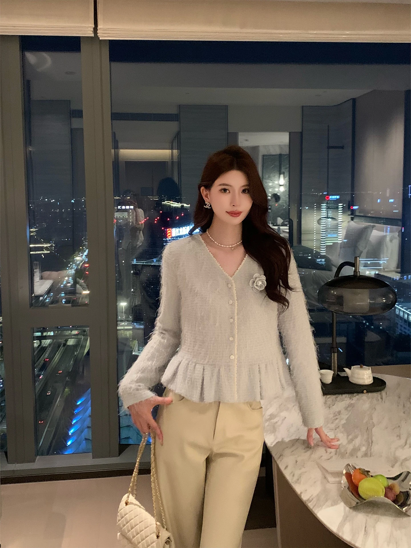 

Kun Total Blue Knitted Base irt Women's Winter Slimming Sweater New Inner Wear Top Polyester Fiber Long Sve Regular Length