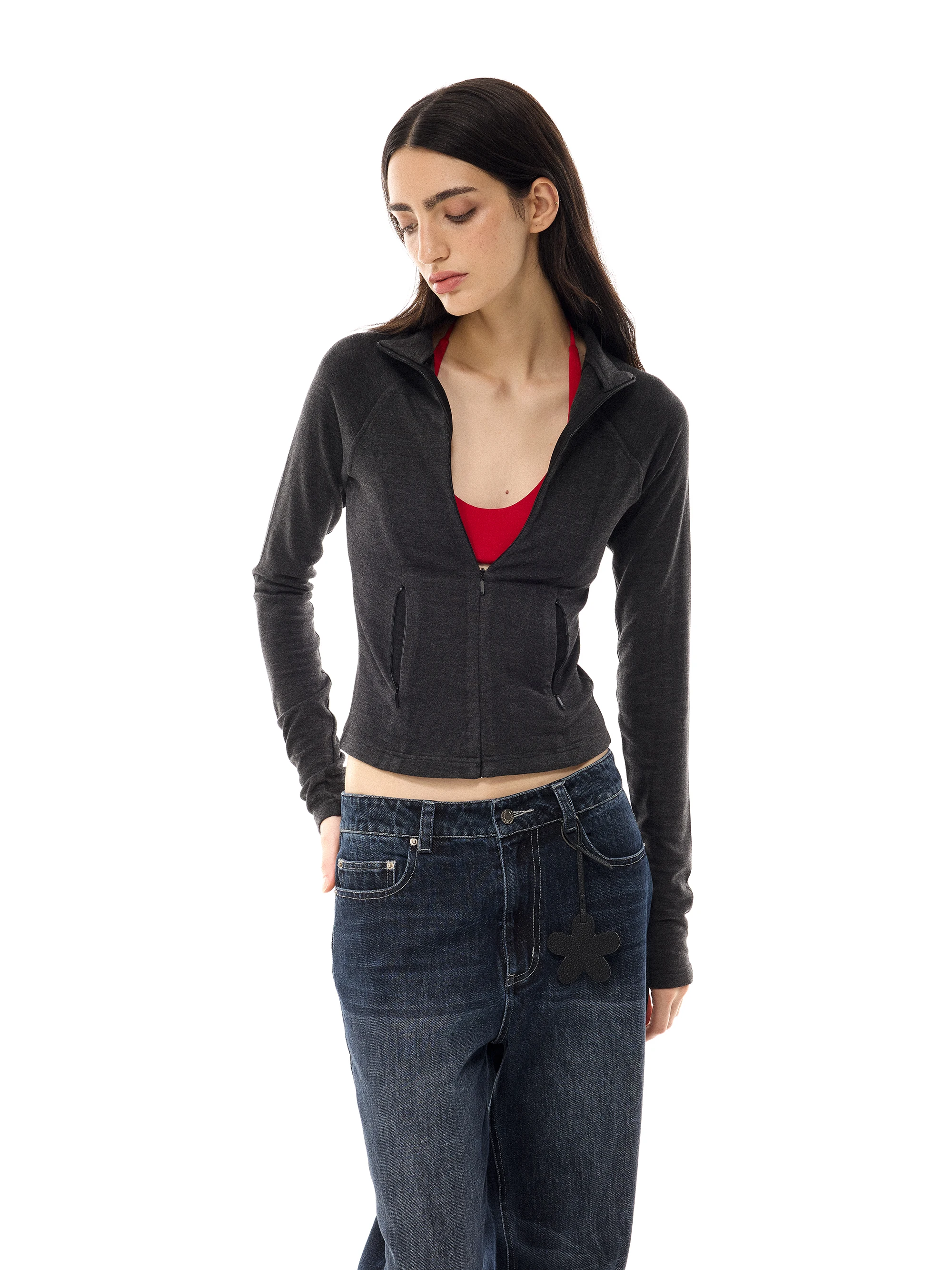 

Женский вязаный кардиган Costustoot с высоким воротником, эластичной невидимой молнией, теплый, облегающий, с длинными рукавами, на флисовой подкладке