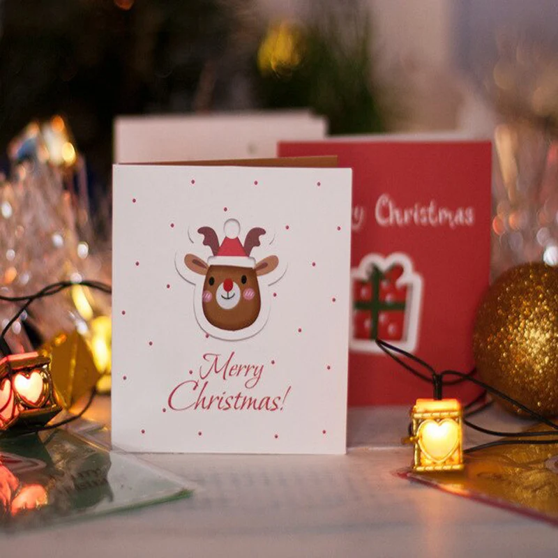 12pcs Creative mini Merry Christmas Greeting Cards Xmas New Year Postcard Gift Card for kids Christmas Holiday Party supplies