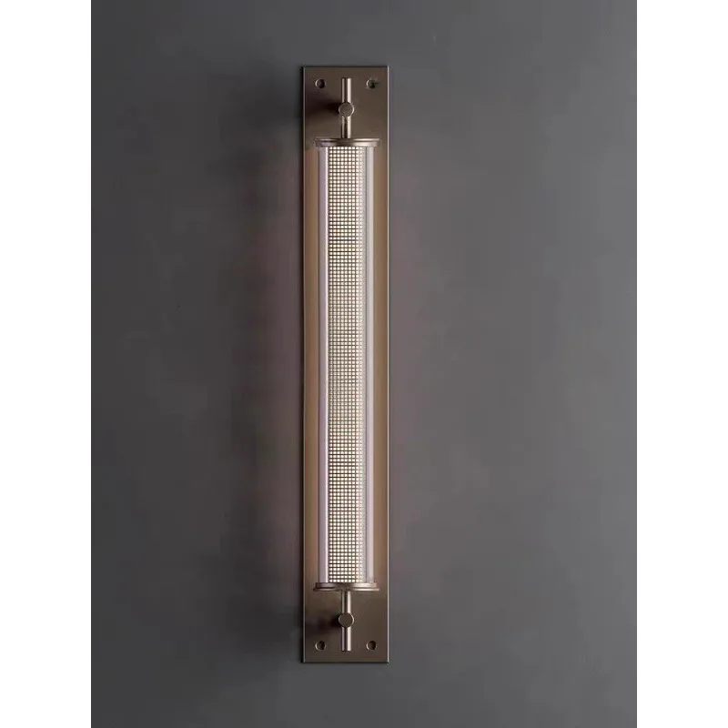 

Matte black glass metal mesh wall lamp Hotel sales office corridor living room background wall cylindrical long wall lamp