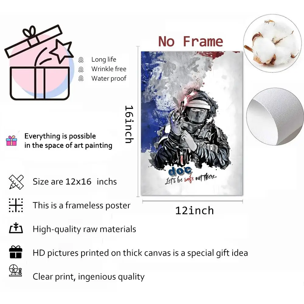 توم C-كلانسي قوس قزح ستة الحصار فيلم اللوحة الخط قماش المشارك مقاوم للماء ودائم ديكور جدران مثالي لكل مساحة